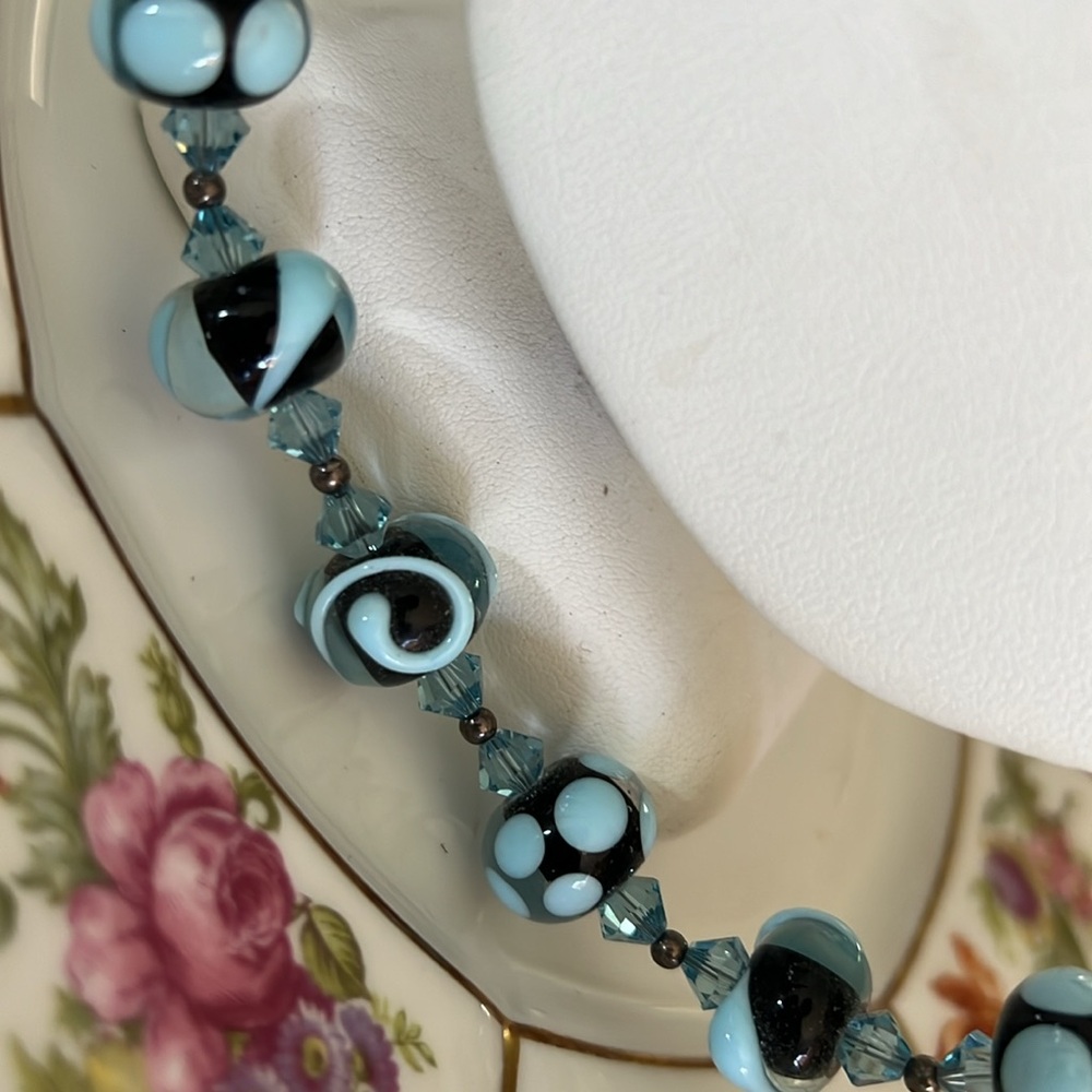 Glass Bead and Sterling Necklace - Picture 2 of 11